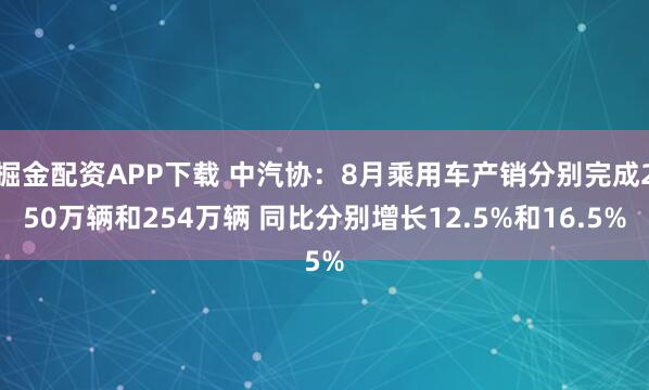 掘金配资APP下载 中汽协：8月乘用车产销分别完成250万辆和254万辆 同比分别增长12.5%和16.5%